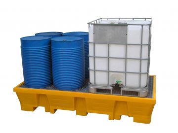 Bac de rétention plastique 1050L pour 2 cuves GRV IBC caillebotis galvanisé
