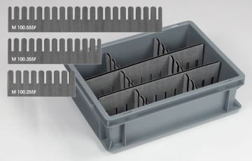 Séparateur pour bac plastique 355x100x9 mm avec mousse