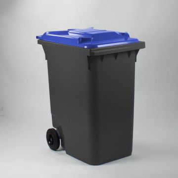 Conteneur poubelle 360 litres GRIS couvercle bleu