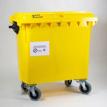 Conteneur DASRI 770 litres JAUNE roues GRIS et non traçants