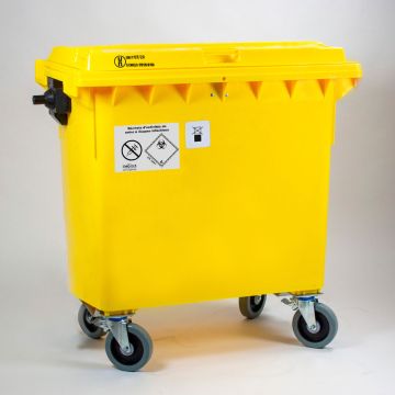 Conteneur DASRI 770 litres JAUNE roues GRIS préhension frontale
