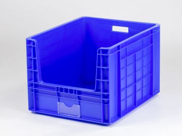 Bac plastique gerbable ouverture frontale 605x500x400 mm BLEU 97 litres