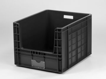 Bac plastique gerbable ouverture frontale 605x500x400 mm NOIR 97 litres