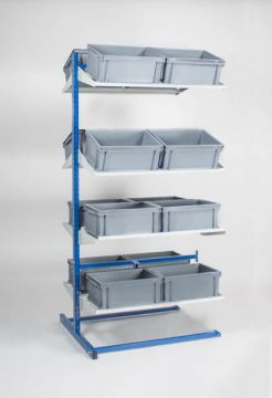 Etagère 900x760xh1810 mm type T, élement suivant, avec 16 bacs