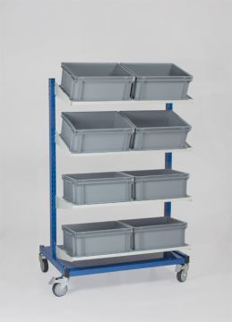 Verrijdbare bakkenstelling, 8 open legborden met 16 bakken 40x30