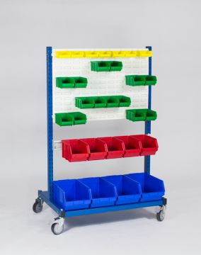 Etagère bac à bec à roulettes avec 60 bac à becs 900x610xh1405 mm