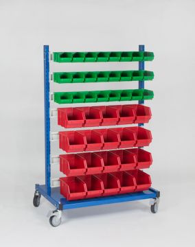 Etagère bac à bec à roulettes avec 88 bac à becs 900x610xh1405 mm