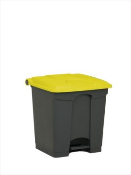 Poubelle à pédale cuisine professionnelle GRISE 30L couvercle JAUNE