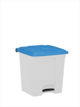 Poubelle cuisine professionnelle blanche 30L couvercle bleue