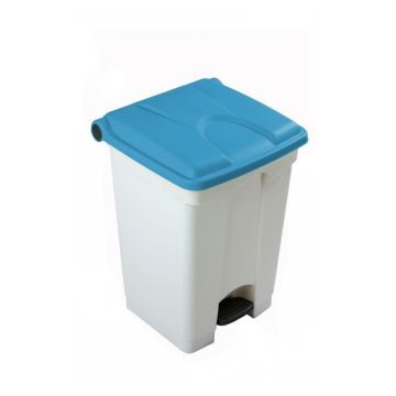 Poubelle à pédale cuisine professionnelle BLANCHE 45L couvercle BLEU