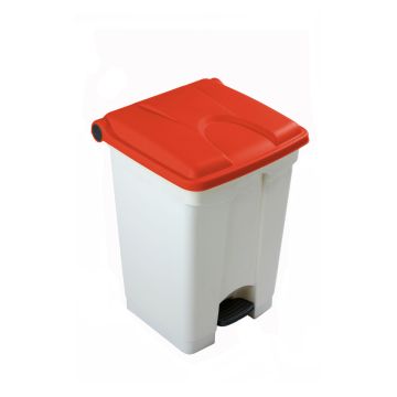 Poubelle à pédale cuisine professionnelle BLANCHE 45L couvercle ROUGE