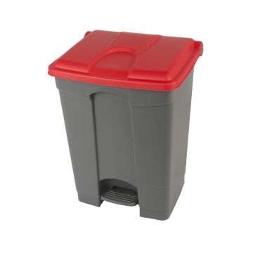 Poubelle à pédale cuisine professionnelle GRISE 70L couvercle ROUGE