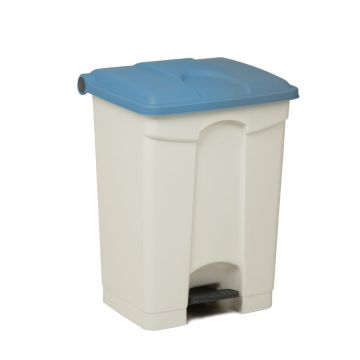 Poubelle à pédale cuisine professionnelle BLANCHE 70L couvercle BLEU