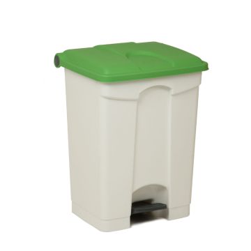 Poubelle à pédale cuisine professionnelle BLANCHE 70L couvercle VERT