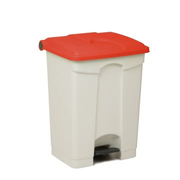Poubelle à pédale cuisine professionnelle BLANCHE 70L couvercle ROUGE