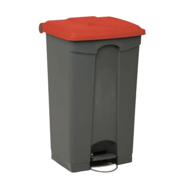 Poubelle cuisine professionnelle à pedale 90L grise/ rouge