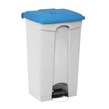Poubelle cuisine professionnelle à pedale blanche 90L couvercle bleue