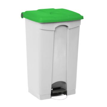 Poubelle cuisine professionnelle à pedale blanche 90L couvercle verte