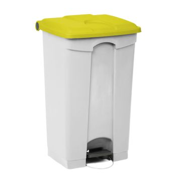 Poubelle cuisine professionnelle à pedale blanche 90L couvercle jaune