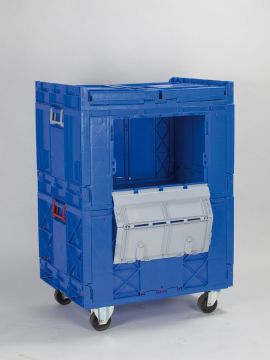 Grande caisse plastique pliable 80x60x105 cm à couvercle porte rouelettes
