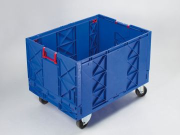 Grande caisse pliable plastique 183L 80x60x59 cm sur roues BLEU