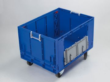 Grande caisse pliable plastique 183L 80x60x59 cm avec porte sur roues BLEU