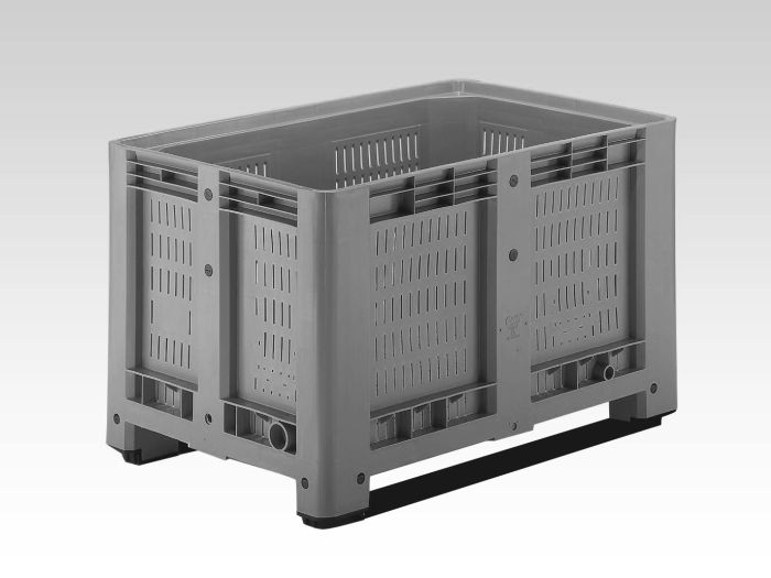 Palox 120x80x78 cm 470L plastique alimentaire ajouré 3 patins GRIS