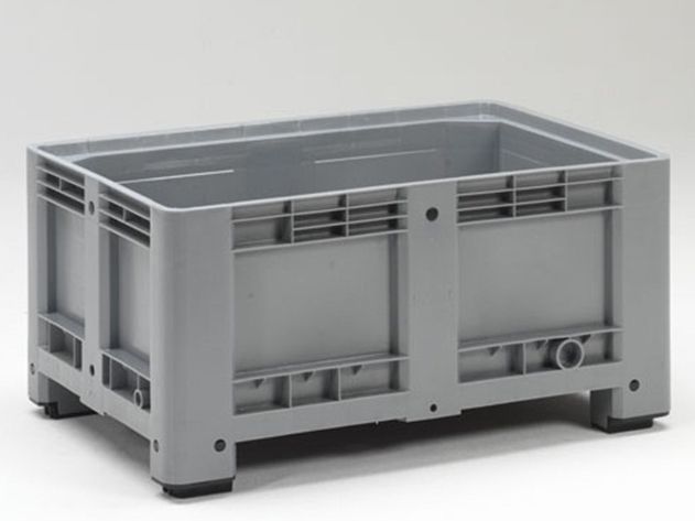 Caisse palette plastique basse 120x80x58 cm 330 litres 4 pieds GRIS