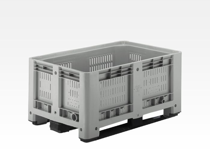 Caisse palette plastique ajouré 1200x800x600 mm 330 litres 3 semelles GRIS