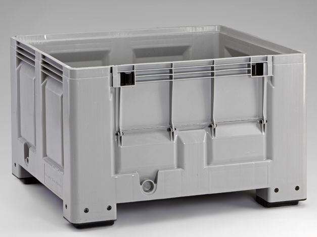 Caisse palette plastique avec porte120x100x76 cm 670 litres 4 pieds GRIS
