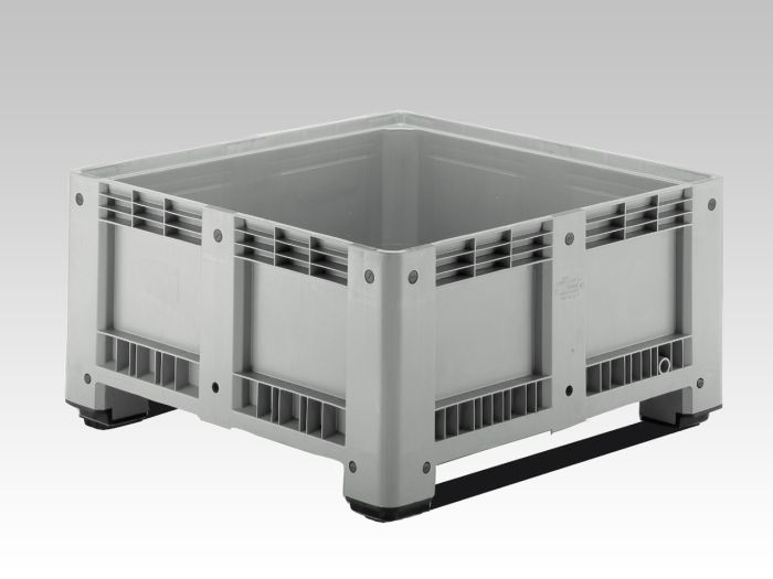 Caisse palette plastique 460L 1130x1130x600 mm 2 patins GRISE