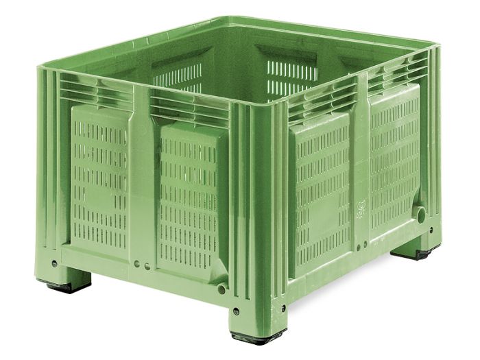 Palox plastique agricole 120x100x76 cm 680 litres ajouré 4 pieds VERT