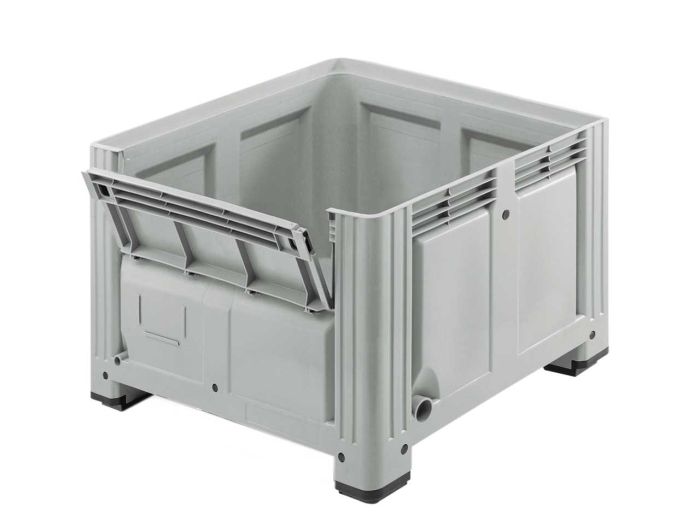 Caisse palette plastique avec porte 120x100x85 cm 760L 4 pieds GRIS