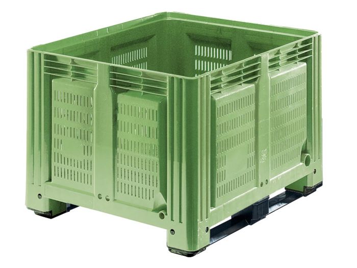 Caisse palette 1200x1000x870 mm 2 patins, perforé, couleur vert