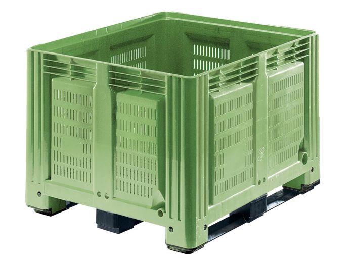 Caisse palette 1200x1000x870 mm 3 patins, perforé, couleur vert