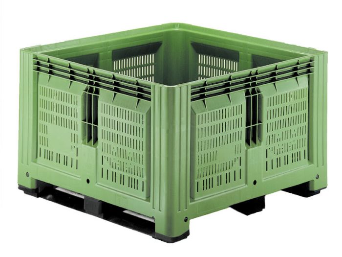 Caisse palette 1200x1200x780 mm 3 patins, perforé, couleur vert