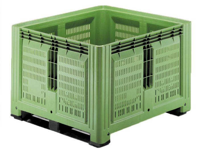 Caisse palette 1200x1200x870 mm 2 patins, perforé, vert