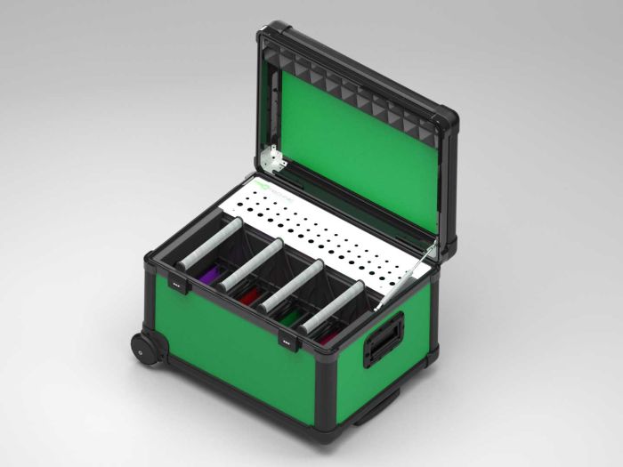 Valise de chargement avec paniers pour 16 tablettes, vert