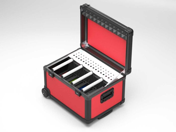 Valise de chargement avec 4 paniers pour 16 tablettes, rouge