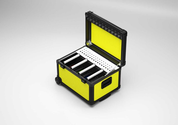 Valise de chargement avec 4 paniers pour 16 tablettes, jaune