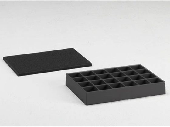 Casier avec plaque de mousse, 24 compartiments pour bac 400x300x65