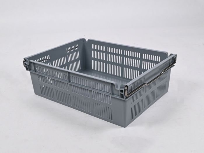 Bac gerbable emboitable sur barres 45L, 600x400x237 mm, fond fermé et parois ajouré gris