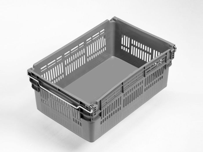 Bac gerbable emboitable sur barres 45L, 600x400x237 mm, fond fermé et parois ajouré gris