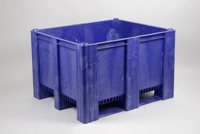 Palox plastique alimentaire 1200x1000x760 mm 630L 3 patins BLEU