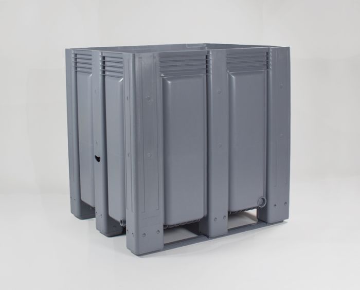 Caisse palette plastique 1100 litres 120x100xh120 cm 3 semelles GRIS