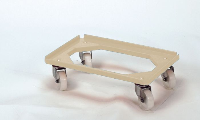 Chariot pour bac plastique 600x400 mm, beige, chapes galva, 200 kg