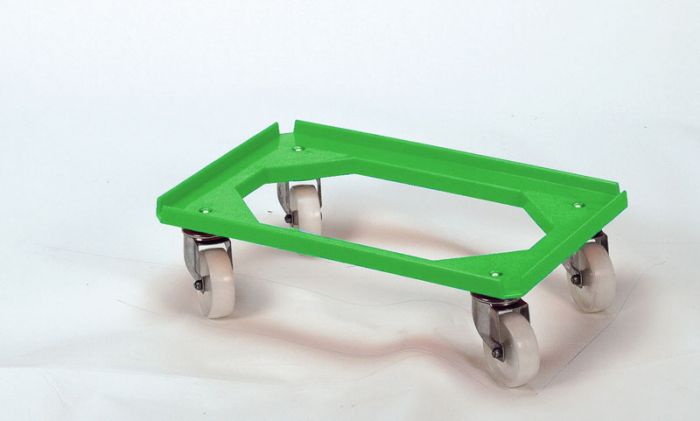 Chariot pour bac plastique 600x400 mm vert chapes galva, 200 kg
