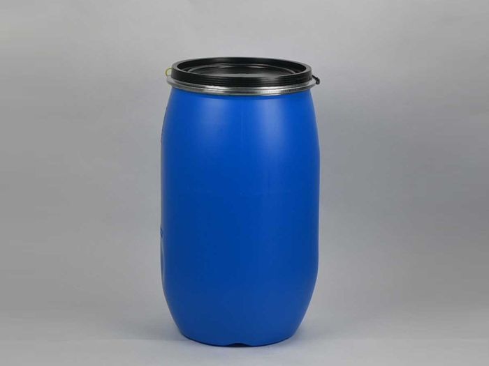 Fût plastique bleu avec couvercle, 120L certifié UN