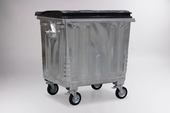 Conteneur poubelle métallique 1100 litres avec couvercle plastique NOIR