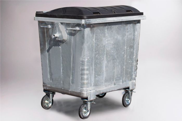 Conteneur poubelle métallique 1000L avec couvercle double peau NOIR